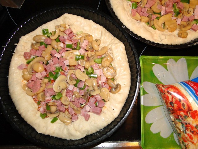 Pizza cu mozzarella,legume,salam si kaizer