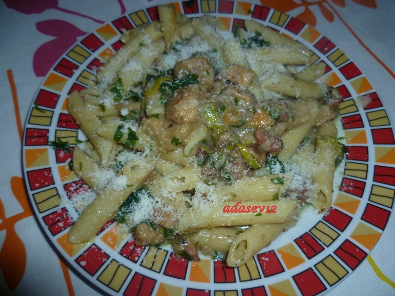 Penne Rigate con pancetta e funghi porcini