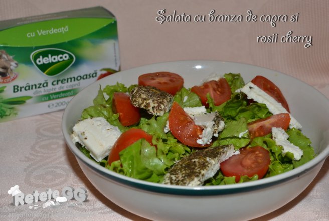 Salata cu branza de capra si rosii cherry