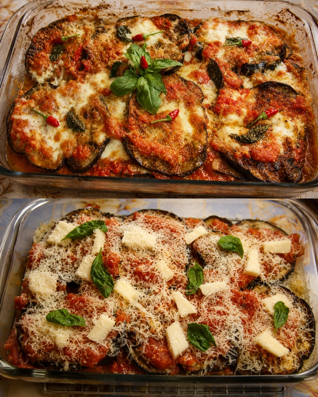 Vinete la cuptor cu mozzarella si cascaval