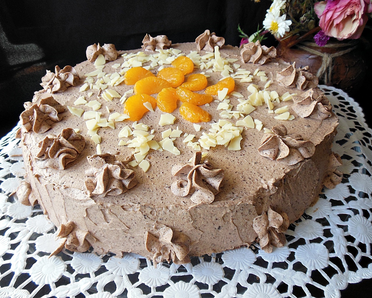 Tort cu ganache de ciocolata, mascarpone si mandarine