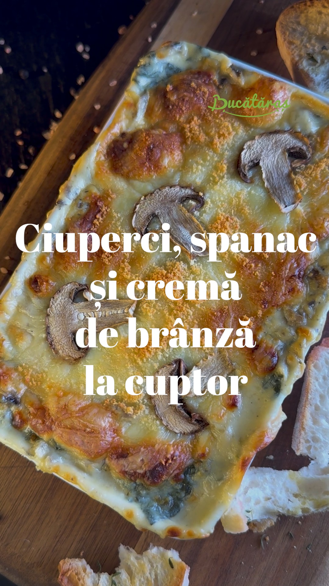 Ciuperci gratinate, cu spanac și cremă de brânză la cuptor - Un preparat sățios și savuros